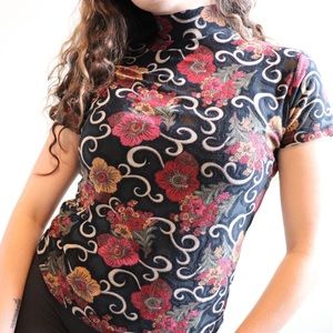 Vintage Mesh Hibiscus Blouse